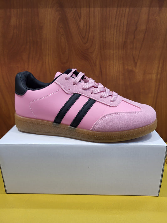 CERISE PINK / BLACK STRIPE FLAT SOLE