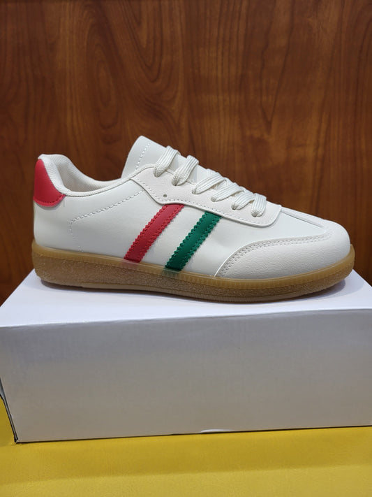 BEIGE / RED & GREEN STRIPE FLAT SOLE